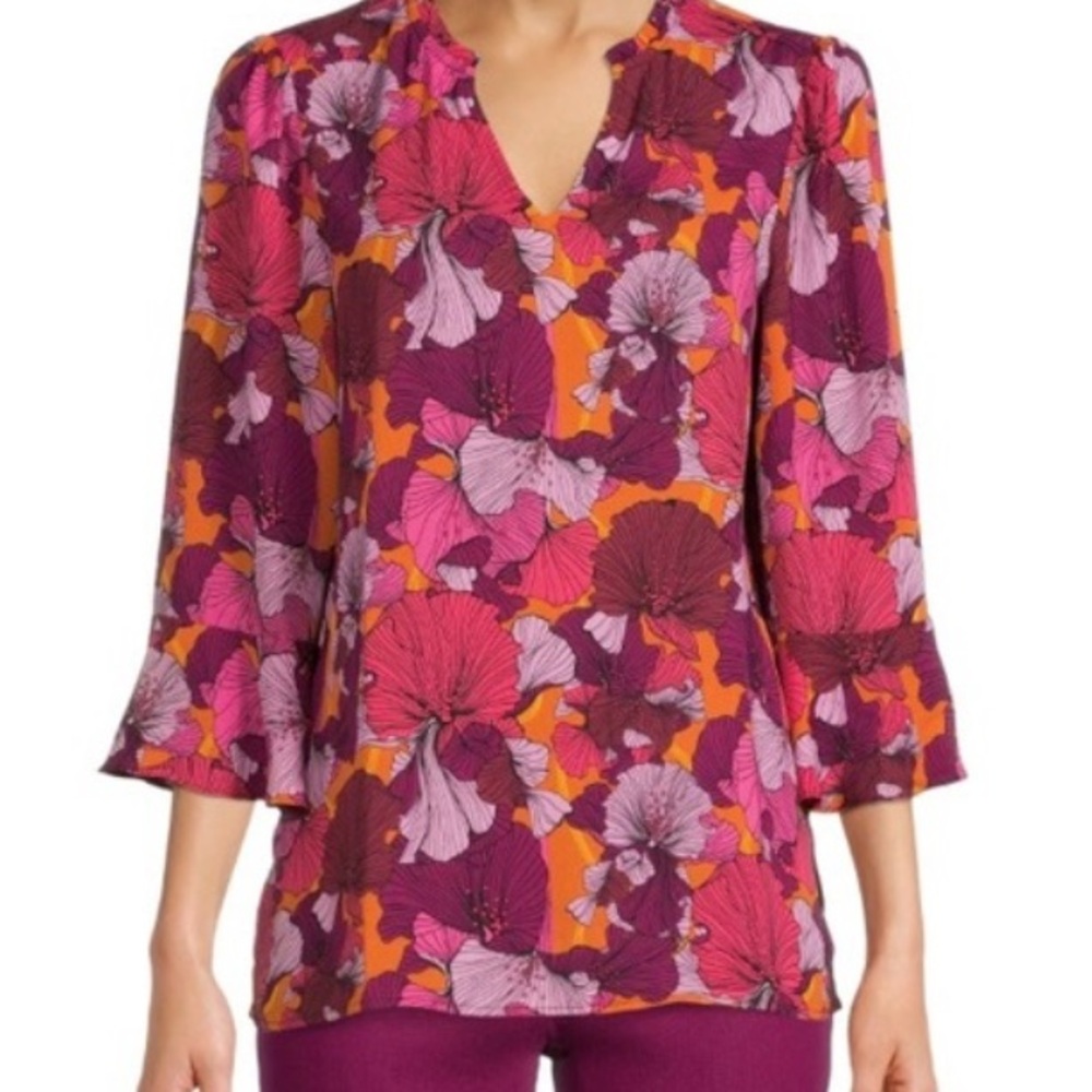 The Pioneer Woman Floral Bell Sleeve Blouse - Orange/Pink/Purple - Size Small